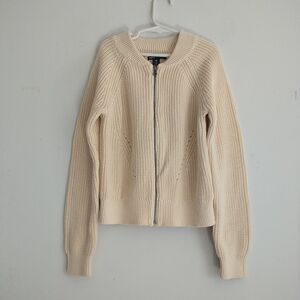 Gap Kids Cardigan Girls XL 12 Cream Rib Knit Full Zip Cotton Chunky Fisherma New